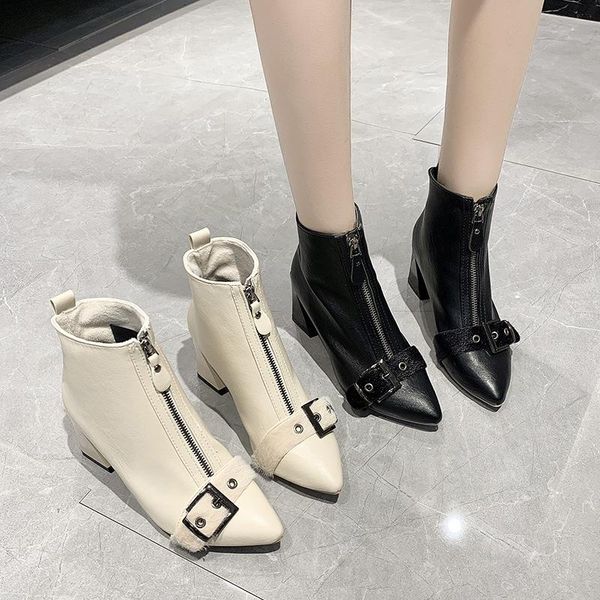 

boots women's thin fashion pointed high heel autumn and winter thick short, Black