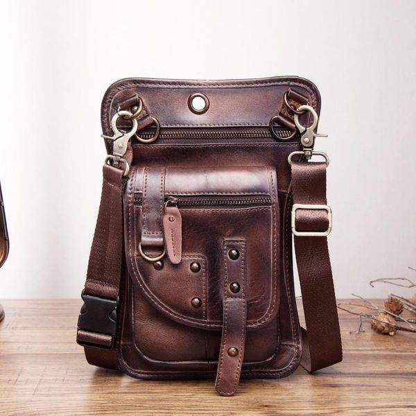 

waist bags original leather multifunction men travel shoulder crossbody messenger bag hook belt pack drop leg phone case 2141-c
