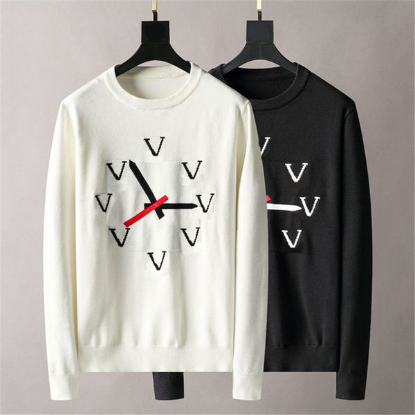 

creative clock pattern jacquard sweaters men women designer sweatshirts boys girls knitted jumper for autumn winter, White;black
