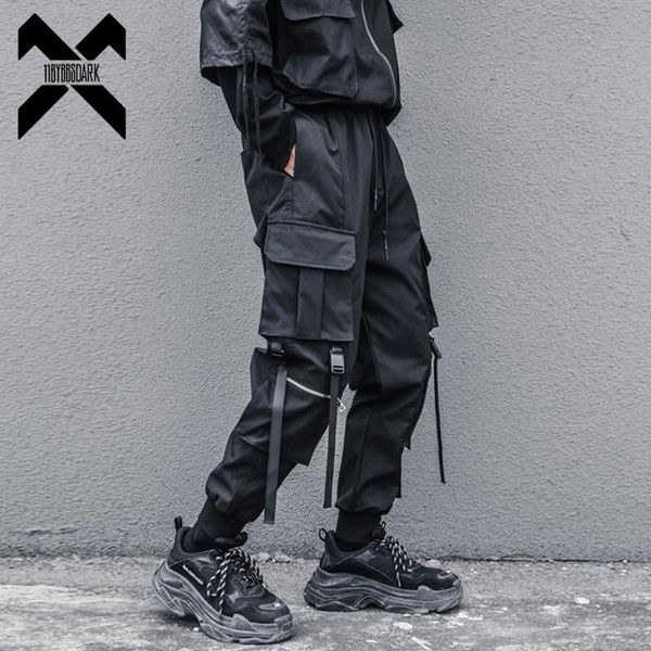 

men's pants tactical functional cargo joggers men zipper multi-pocket trousers 2021 autumn hip hop streetwear harem pant black wb234