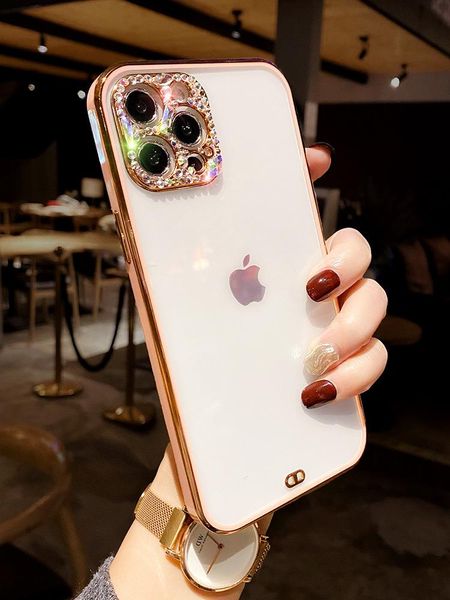 

card holders iphone11 luxury rhinestone lens 7/8 suitable for electroplating apple 12promax mobile phone case thin and transparent, Brown;gray