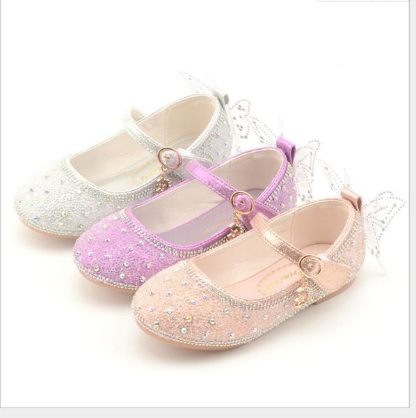 

flat shoes princess kids leather for girls flower casual glitter children soft-soled butterfly knot, Black;grey