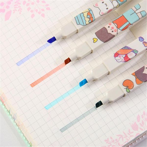 

highlighters 6pcs/set cartoons kawaii highlighter pens key markers school supplies diy cartoon sticker pastel marker fluorescent, Black;red