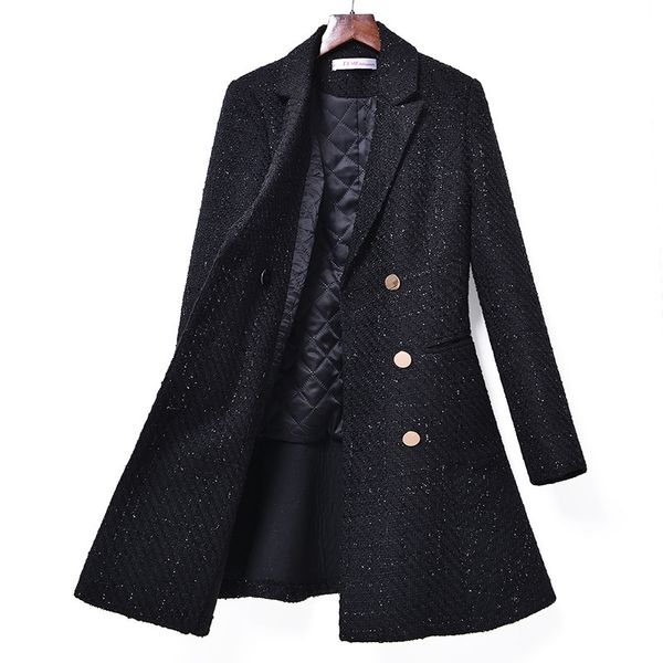 

luxury women's short coatwinter medium long small fragrant wind bright silk suit feminine slim black cotton wool coat, Black;brown