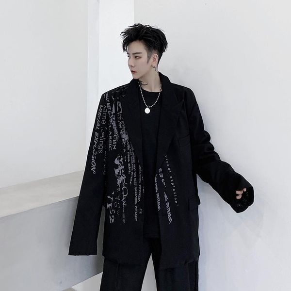 

autumn men's jackets men blazers letter print casual suits dark clothing gothic owen japan style outwear coat costume homme &, White;black