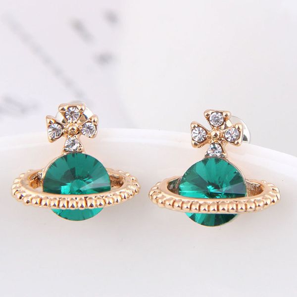 

earrings korean jewelry green diamond saturn earrings, Golden