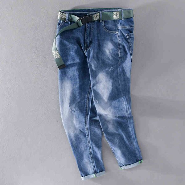 

men's jeans belt ankle-length stretch cotton janes pants casual comfortable fashion trousers men solid clothing spodnie pantalones 3qp8, Blue