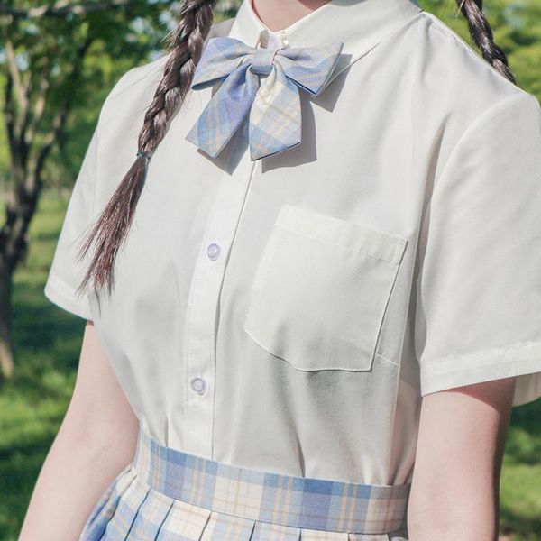 

women's blouses & shirts 2021 women summer shirt short sleeve solid white with tie bow japanese jk style female lapel blusas