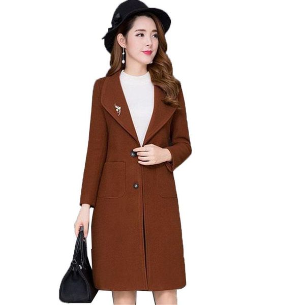 

women's wool & blends 2021 outerwear overcoat autumn winter women coat fashion long single-breasted slim type coats female a917, Black