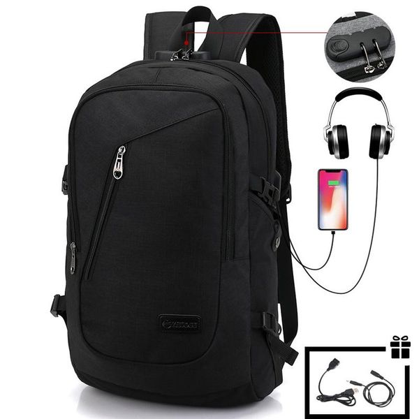 

backpack casual business travel computer with usb charging oxford cloth anti-theft lock student school bag