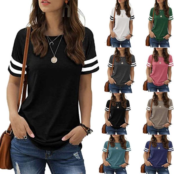 

women's t-shirt 2021 spring and summer round neck splicing short sleeve qndn, White