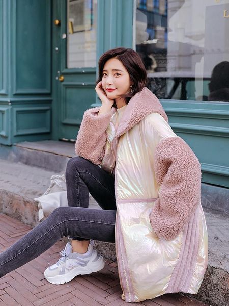 

women's fur & faux 100% genuine wool splicing winter down jackets 90% white duck coat female oversized woman parkas ropa zjt764, Black