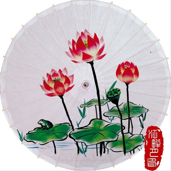 

umbrellas dia 100cm three lotus pond painting chinese handmade craft umbrella waterproof parasol wedding props dance oiled paper