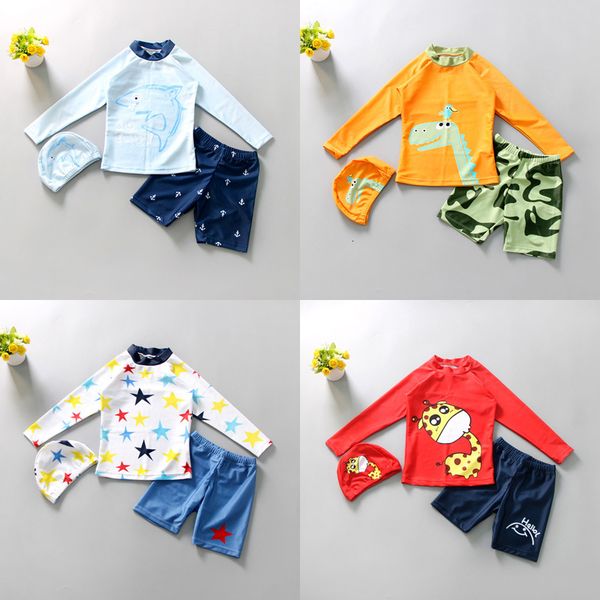 

children' swimsuit boys' swimsuit split long sleeve sunscreen quick drying korean middle school boys' baby cute swimsuit, Red;black