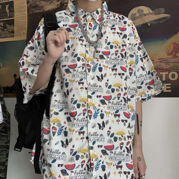 

men's casual shirts shirtmen's summer clothes short sleeve korean cec jacket hip hop fashion shirt personality versatile 79b6, White;black