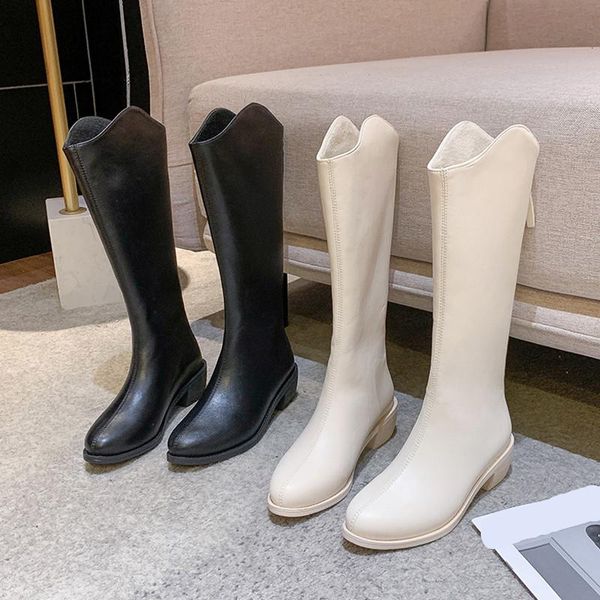 

boots rock shoes woman rubber thigh high heels round toe zipper boots-women rain over-the-knee autumn med 2021 la, Black