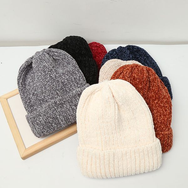

chenille knitted warm thickened knitted wool hat ear protection hat, Yellow