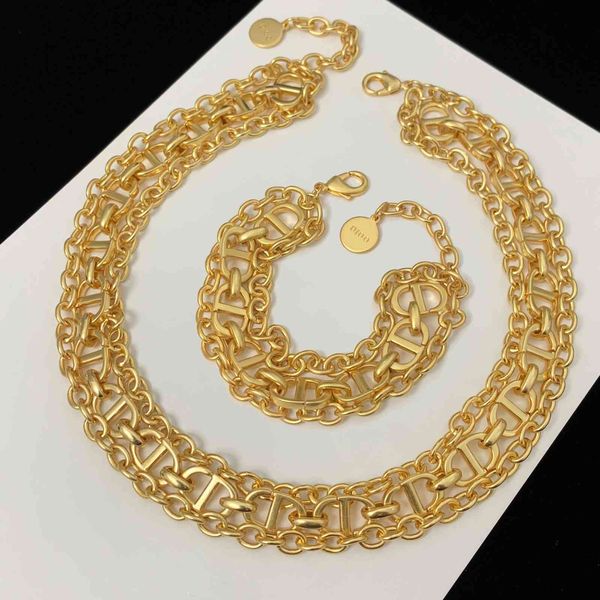

d family / 2021 new cd letter multi-layer strength chain necklace female dijia brass high version bracelet, Silver