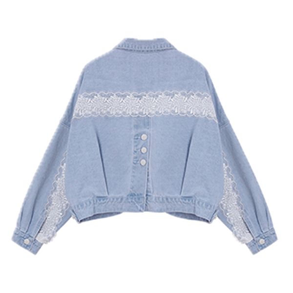 

women denim jacket lace patchwork blue high street loose c0084 210514, Black;brown