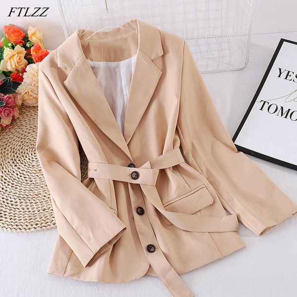 

women's trench coats ftlzz autumn winter elegant women turn-down collar single breasted cardigan coat office lady solid with belt, Tan;black