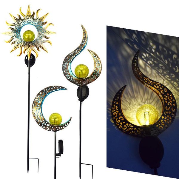

solar lamps 3pcs sun moon lawn light outdoor yard lights waterproof led wrought iron flame projection lamp for garden decorative