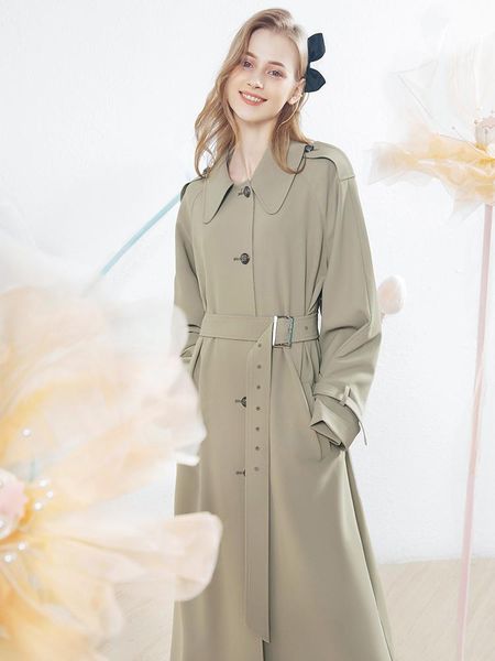 

women's trench coats 2021 spring and autumn green temperament windbreaker women middle long thin korean british loose coat, Tan;black