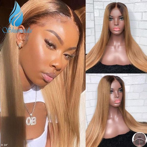

ombre blonde 13*4 lace front human hair wigs brazilian remy long straight glueless wig baby for women, Black;brown