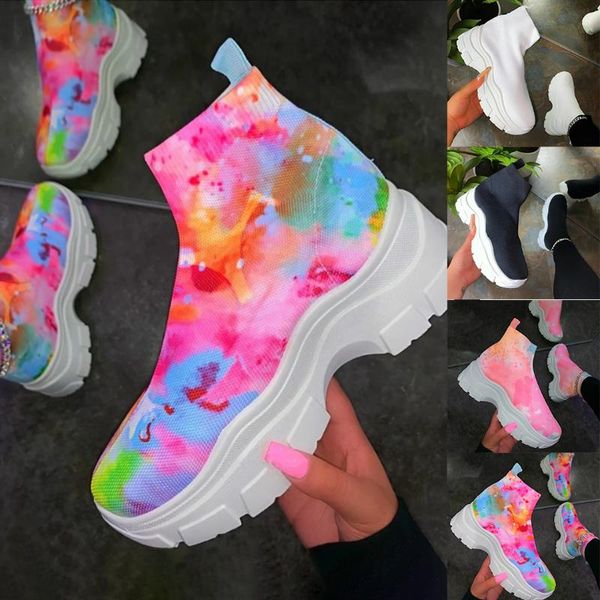 

boots women ankle for woman rainbow sneakers slip on outdoor running shoes footwear female fashion platform big size 2021, Black
