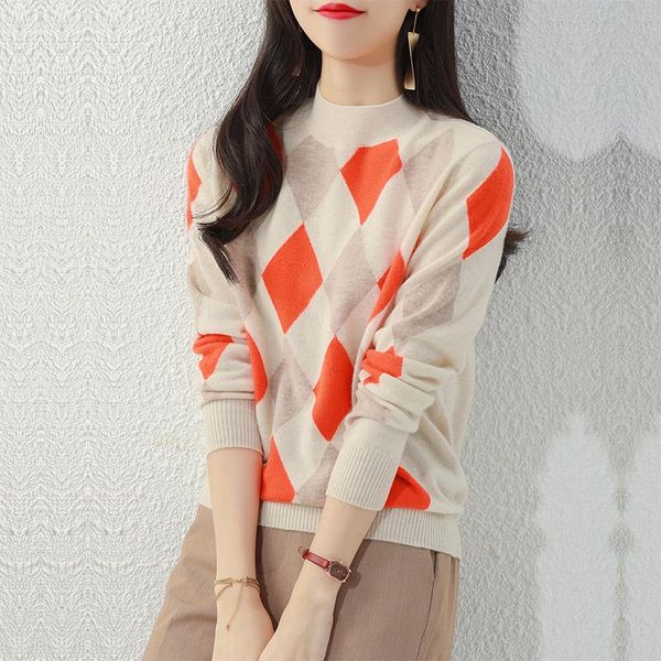 

women's sweaters bethquenoy 2021 pullover truien dames apricot plaid knit women sueters de mujer winter clothes woman slim knitted, White;black