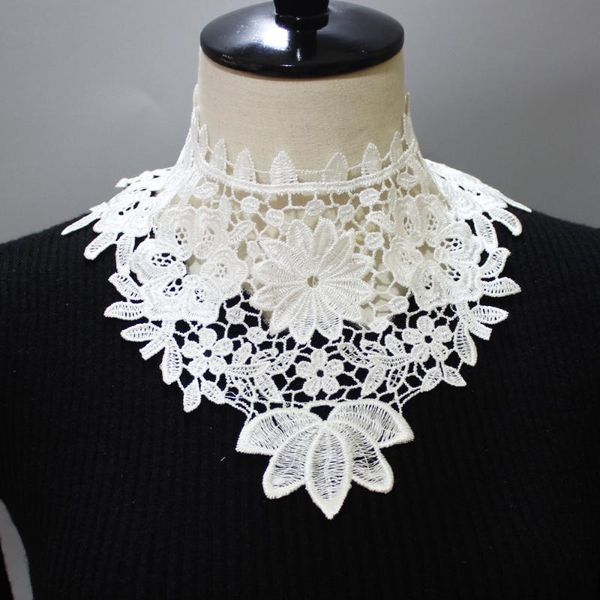 

bow ties women lace floral fake collars ladies shirts detachable collar white black embroidery necklace false shawl decorative, Black;gray