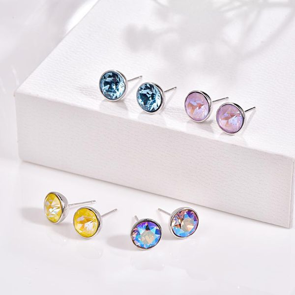 

stud crystals from earrings sterling silver round piercing for women fashion wedding office jewelry, Golden;silver