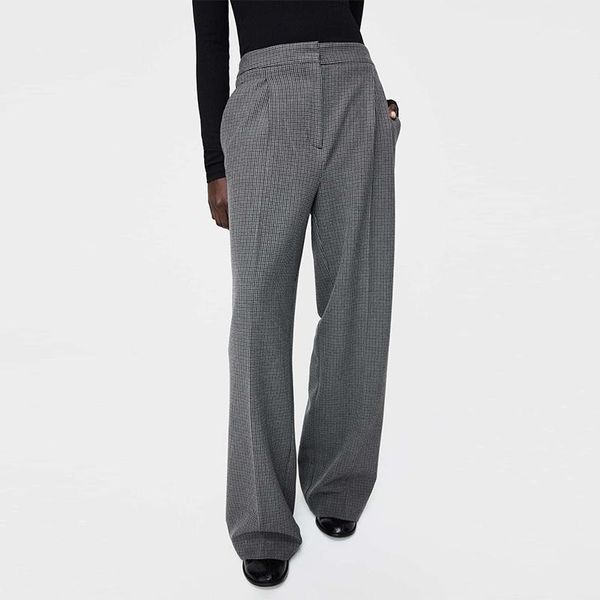 

spring autumn pants plaid trouser high waist wide leg women stretch pantalon female fashion zipper trousers women's & capris, Black;white