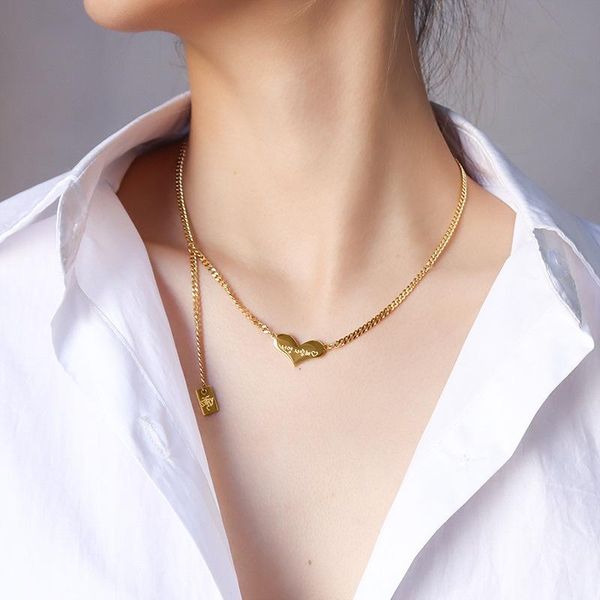

pendant necklaces ychm heart necklace women stainless steel tassel 3mm cubana chain choker gold palted jewelry accessories, Silver