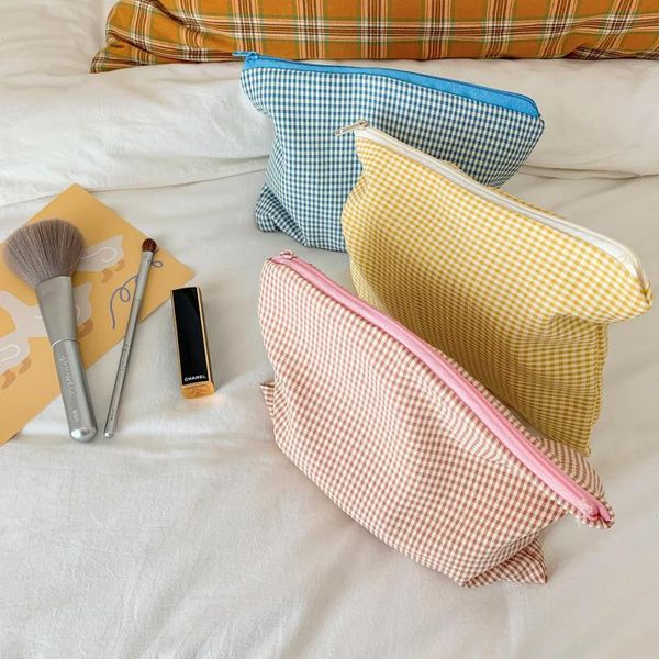 

cosmetic bags & cases classic plaid wash storage bag large travel women makeup organzier cotton zippet beauty case pouch