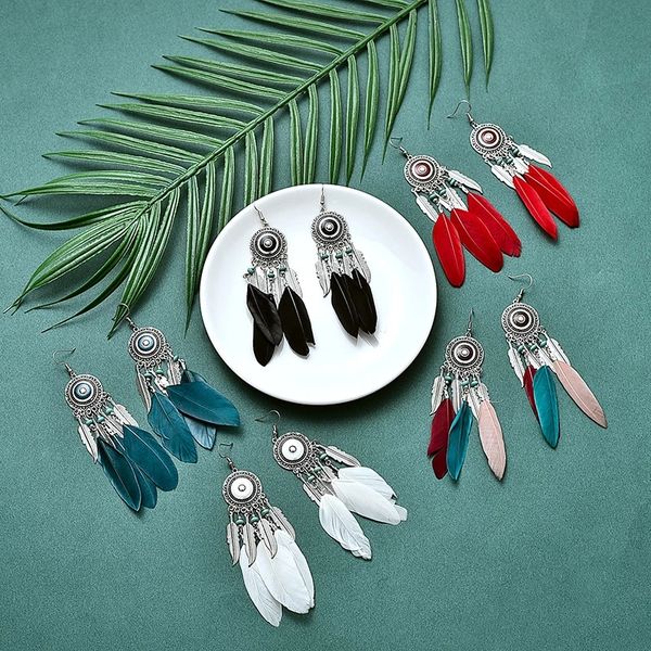 

bohemian tassel earrings for women dangle long earings feather boho drop earring beads vintage jewelry brincos oorbellen hangers, Silver