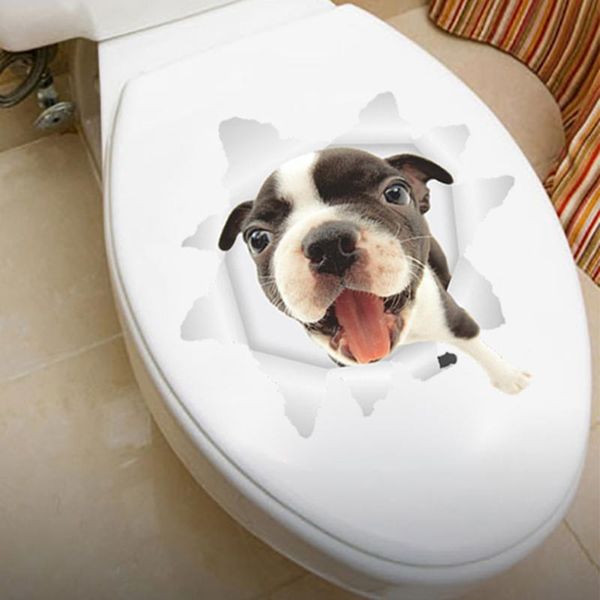 

dog cat 3d wall sticker toilet stickers hole view vivid dogs bathroom home decoration animal decals art poster