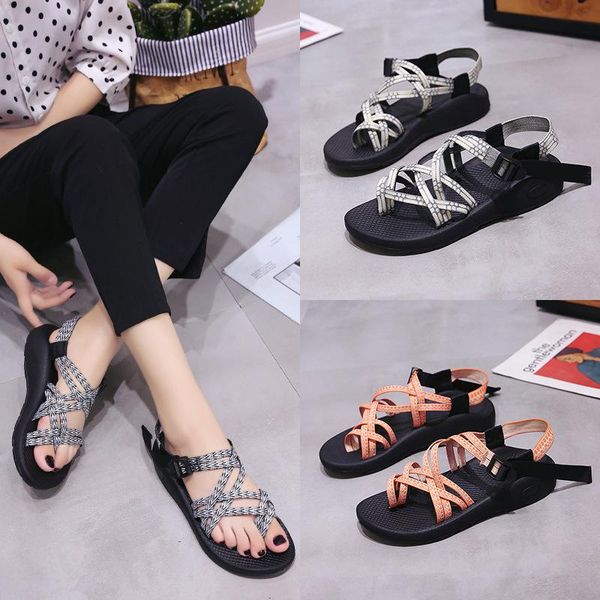 

summer shoes woman large size women's sandals flip-flop beach open toe flat women, Black