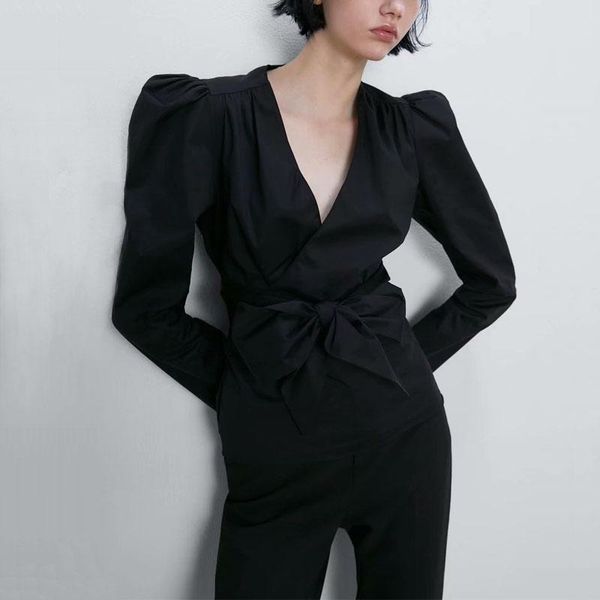 

women's blouses & shirts autumn women shirt blouse casual black female butterfly decoration v-neck long-sleeved, White