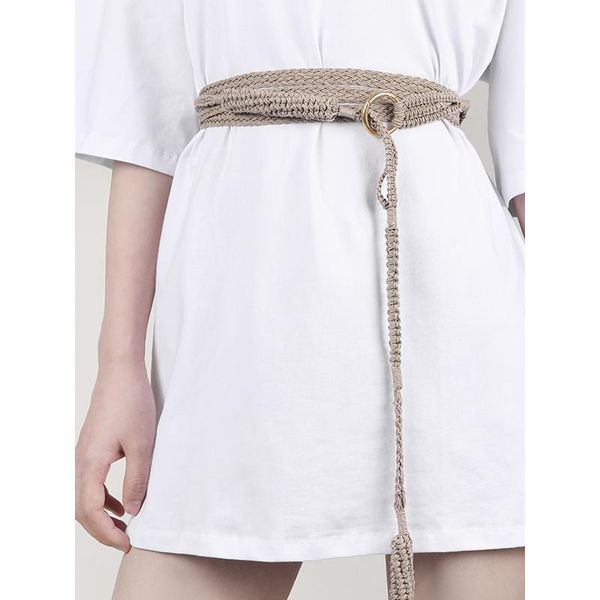 

belts designer hand-woven straw rope long for women coats dress waist chain ceinture femme aesthetic accessories, Black;brown