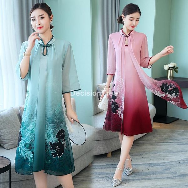 

vietnam aodai cheongsam dress for women traditional chinese chiffon robe ladies elegant floral qipao party ethnic clothing, Red