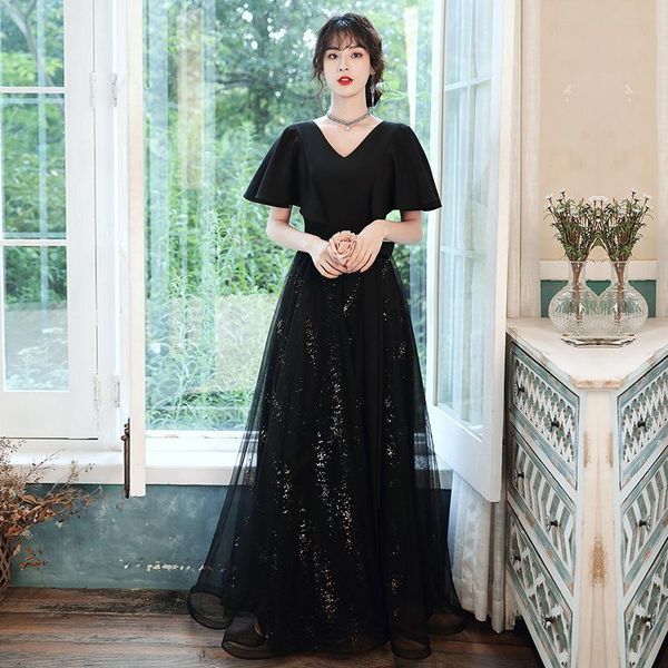 

ethnic clothing black mesh cheongsam sequins bowknot sashesqipao butterfly sleeve pleated evening party dress gown elegant female vesti, Red