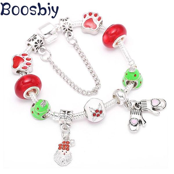 

boosbiy silver plated santa claus charm bracelet for women diy pink love gloves fit brand charistmas jewelry gift bracelets, Golden;silver
