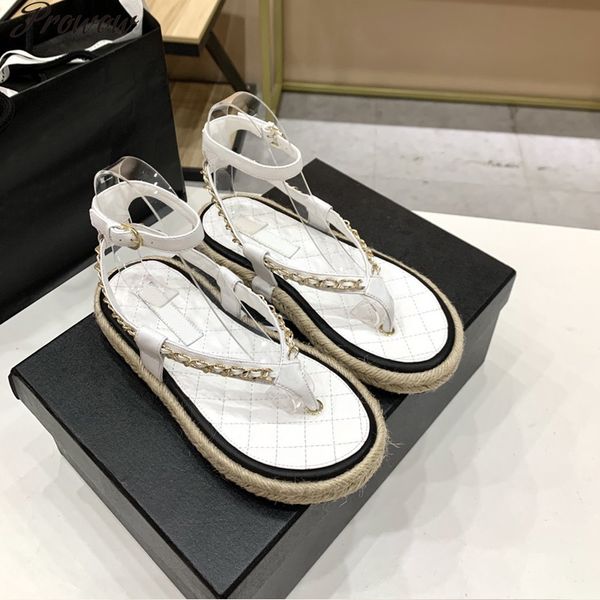 

70% off wholesale sandals flip-flops prowow designer ladies espadrilles sandals chain leather candy color summer shoes designer shoes, Black