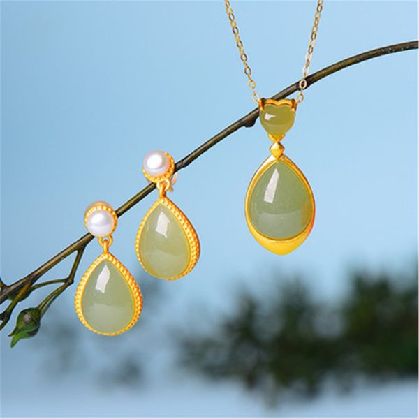 

hetian necklace female water drop clavicle chain 2021 sterling silver jade pendant mother model for elders