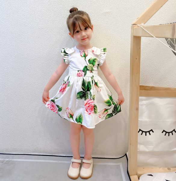 

designer girls dress sweet kids floral printed princess dresses fashion children summer sleeveless sundress girl clothes s1225, Red;yellow