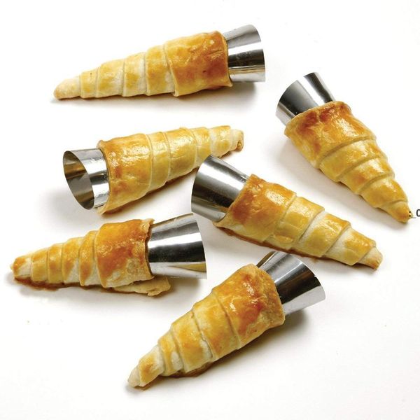 Croissants chifre molde espiral tubo de aço inoxidável cones pastelaria rolo molde de pão cozido bakeware sobremesa kitchentool rre10483