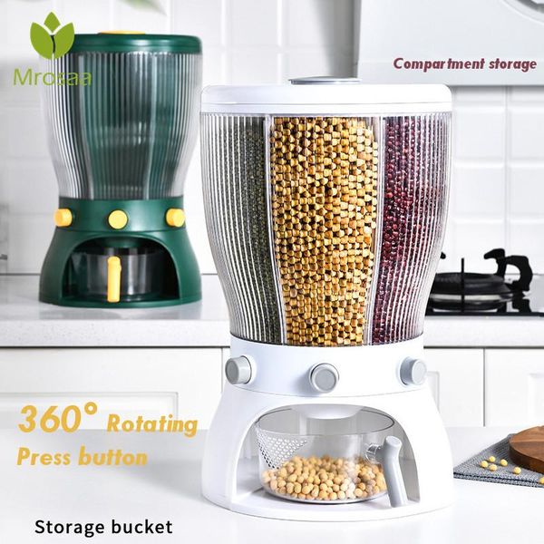 

kitchen storage box rotating grain buckets press-type tank moisture-proof sealed transparent compartment organizers bottles & jars