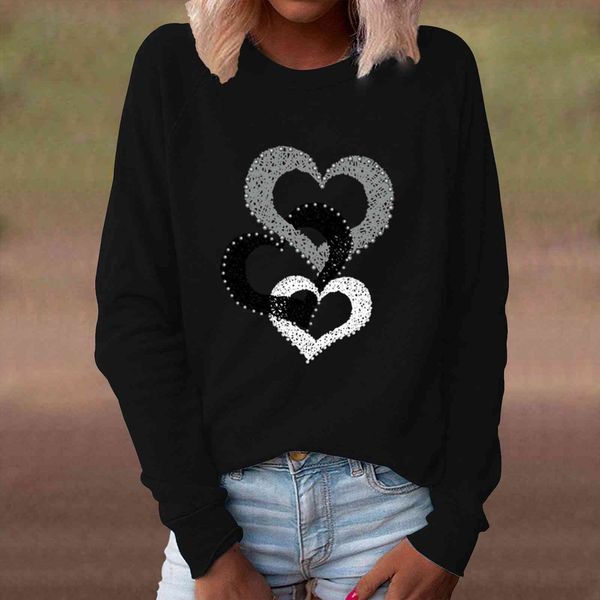 

harajuku cross heart love women shirt print pullover o neck loose long sleeve casual blouse spring autumn, White