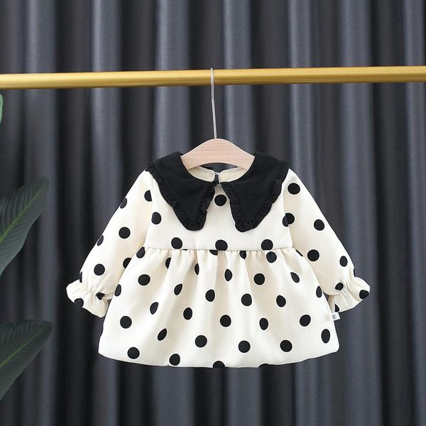 

girl's dresses winter born baby girl 1st birthday polka dot velvet warm dress for toddler girls clothing fashion design, Red;yellow