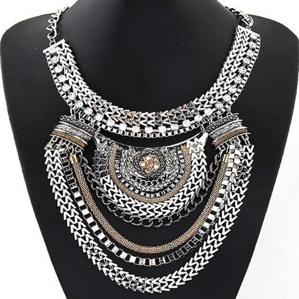 

pendant necklaces clearance sales bohemia necklace geometric hyperbolic female ladies retro vintage choker for women jewelry gift, Silver